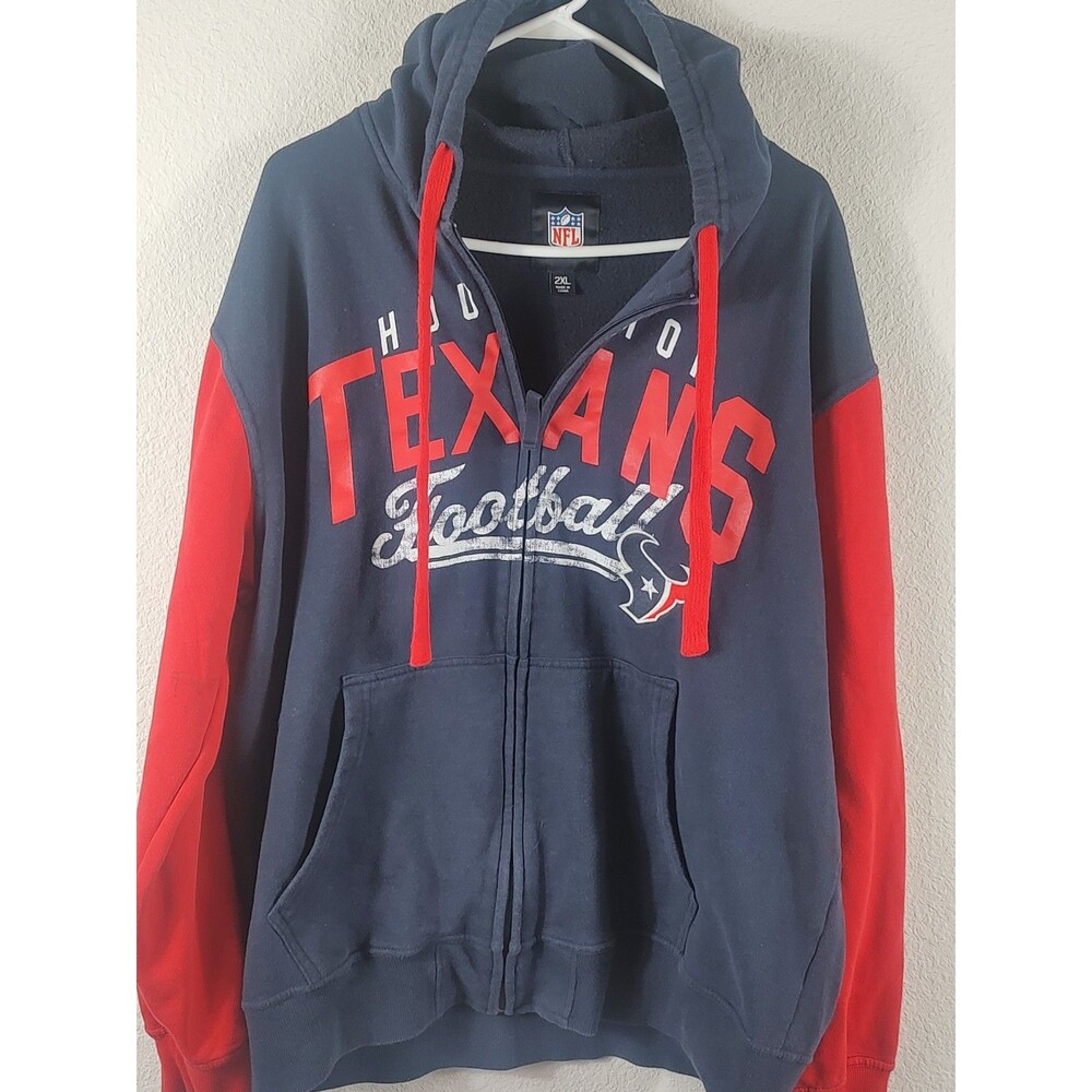 Houston Texans Hoodie Full Zip NFL Football Navy Blue Sweatshirt Mens 2XL READ